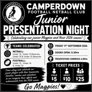 Camperdown Football Netball Club Junior Presentation Night